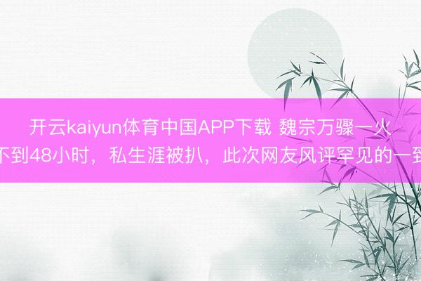 开云kaiyun体育中国APP下载 魏宗万骤一火不到48小时,私生涯被扒,此次网友风评罕见的一致